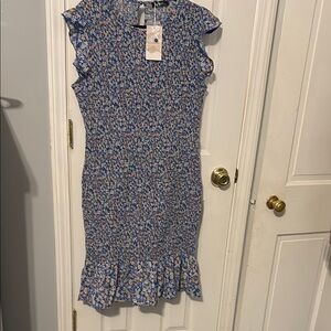 Floral Blue Ruffle Sleeve Dress